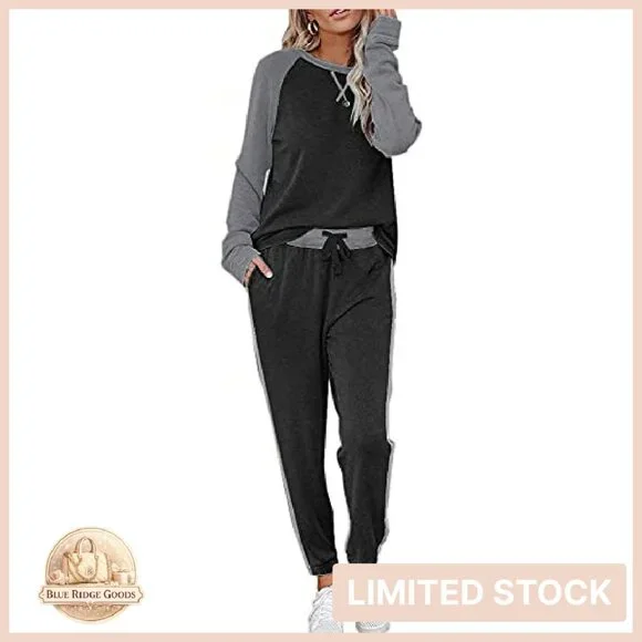 Long Sleeve Pajama Set Lounge Wear Pullover Sweatshirt Pants Pockets
